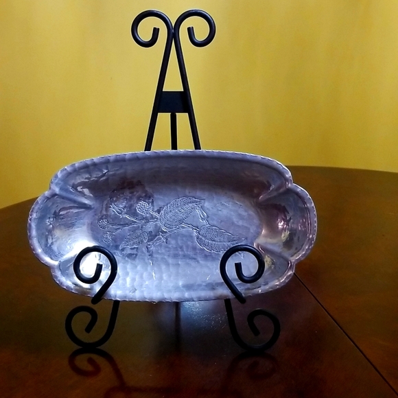FARBERWARE BERRIES BUDS N LEAVES DISH STAMPED BKLY ALUMINUM - Picture 1 of 6